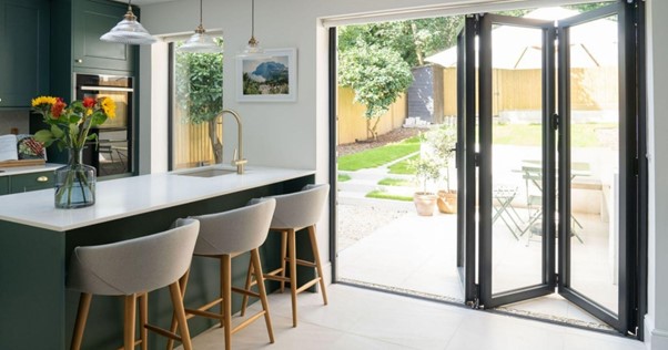 bi-fold doors in a modern kitchen