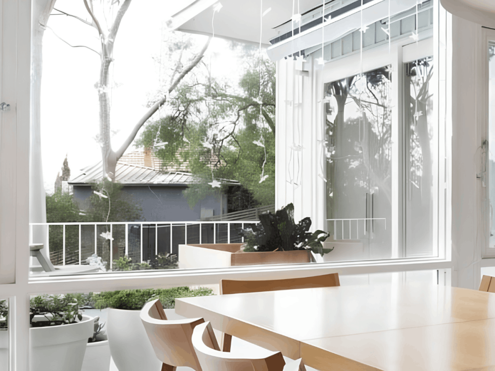 White shining apartment with table set