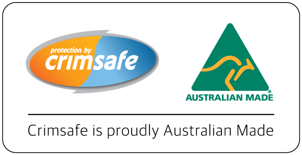 Crimsafe logo, Australian made, white background